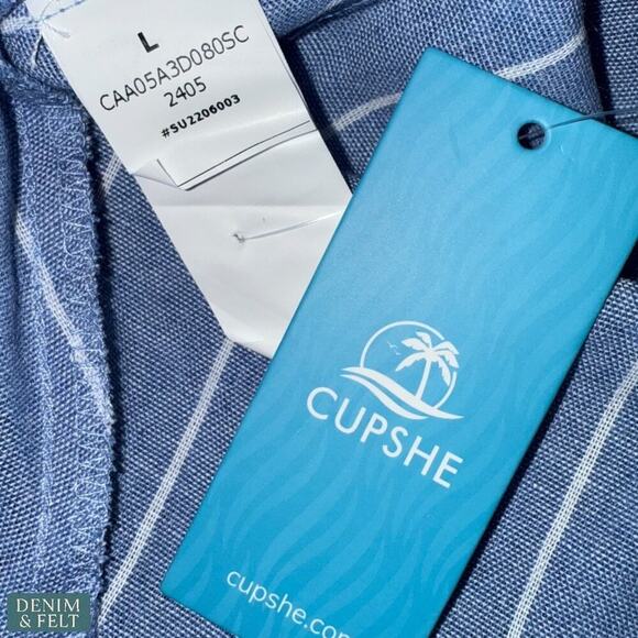 Cupshe Blue Pinstriped Smocked Maxi Beach Dress Ruffle Cap Sleeve Size Large NEW - Picture 12 of 13